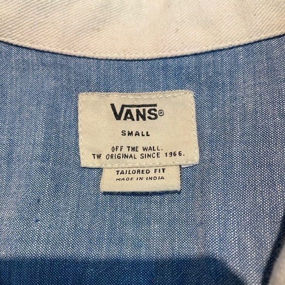 Vans Off The Wall Button Up Shirt Men's Small Short Sleeve Tailored Fit Blue - Picture 7 of 8